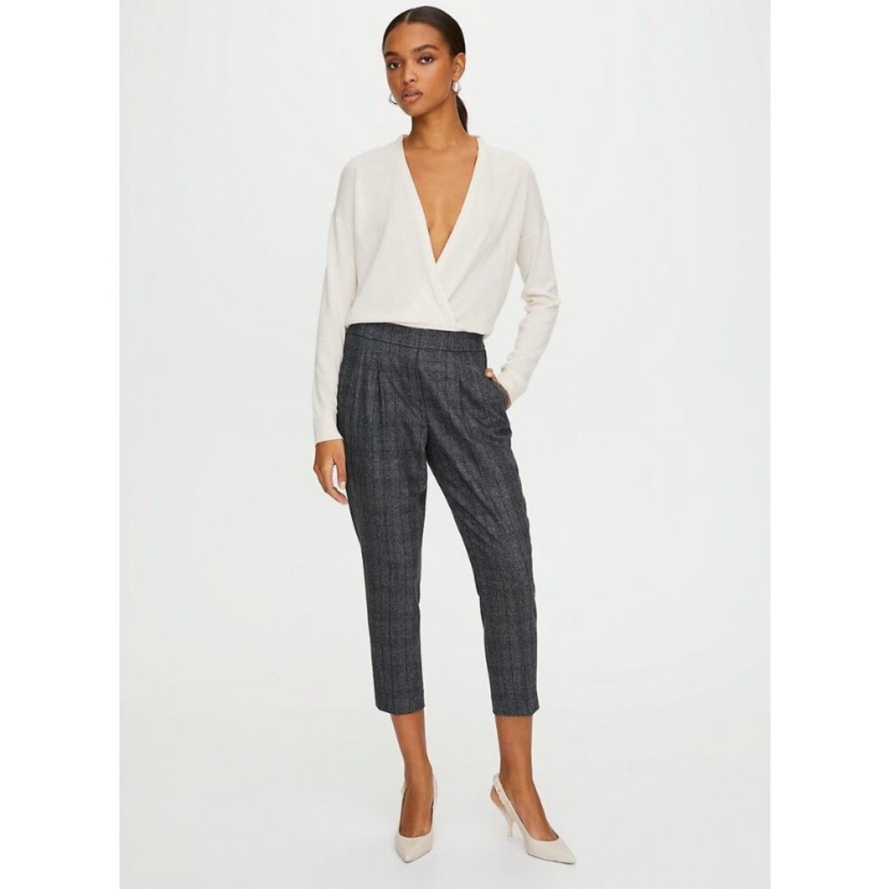 Aritzia Babaton Grey Plaid Houndstooth Wool Conan Pants Size 8